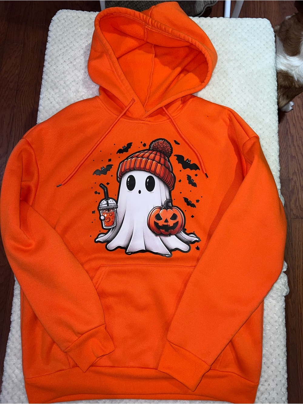 Orange Halloween Ghost Graphic Hoodie Adult Small